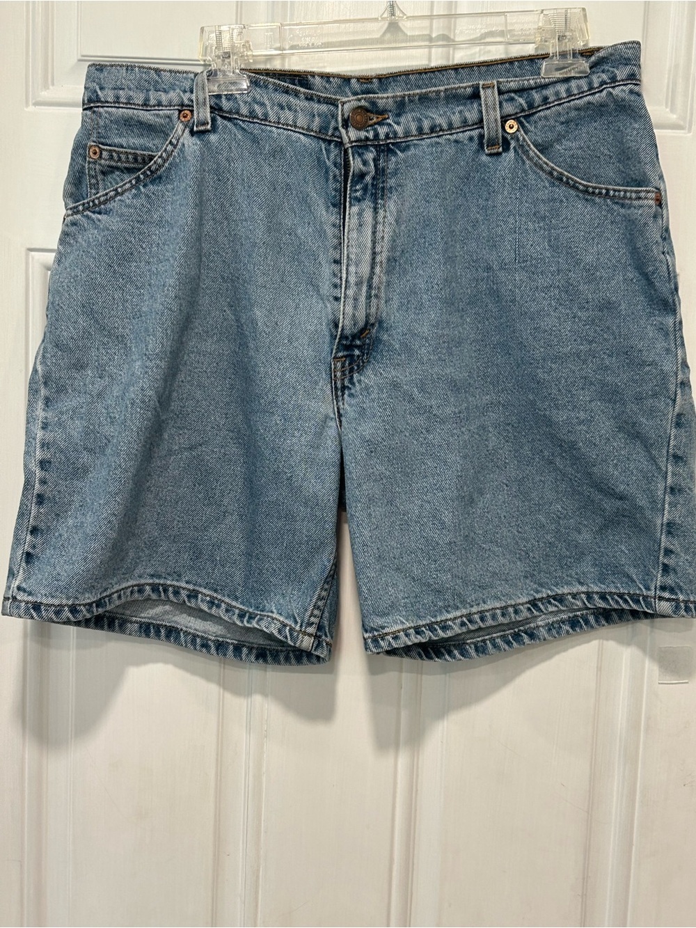 Vintage Levi's 967 Orange Tab Denim Shorts Light Wash 90s High Rise Relaxed 15